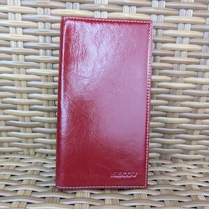 Hiscow Shiny Red Smooth Leather Checkbook Cover Wallet Cash Pouch